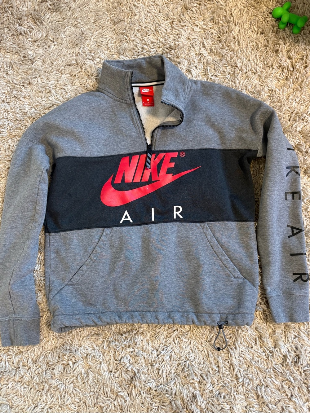 VTG Nike Air Men's Grey Quarter-Zip Sweatshirt with Red Logo